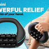 A black rechargeable electric deep tissue muscle roller is shown being held by a person.