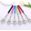 A set of colorful telescoping stainless steel back massagers with silicone tips and metal fingers.
