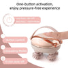 A pink rechargeable electric handheld scalp massager with a button control and kneading modes.