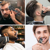 A collage showing a man using a professional cordless hair clipper set for beard and hair trimming.