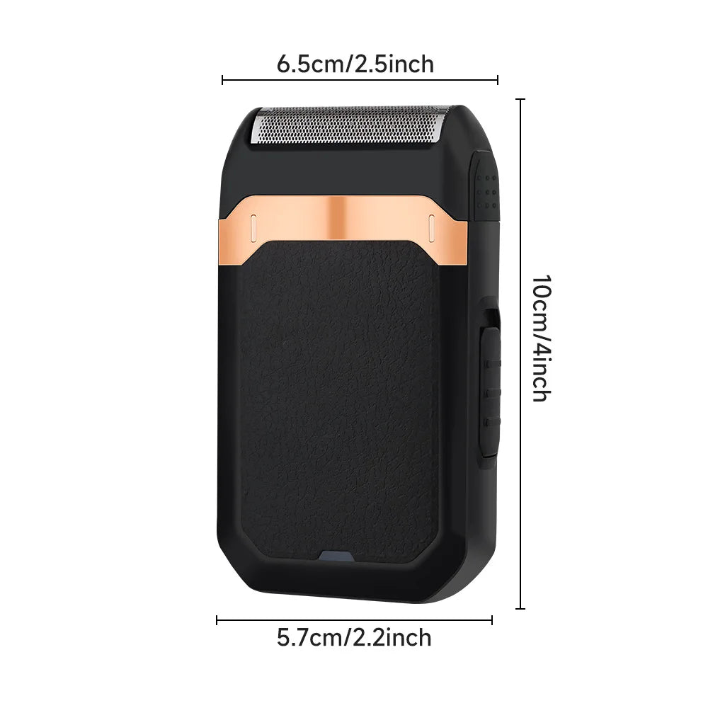 A black cordless hair clipper set with a copper accent, shown from the top view.