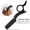 A black professional straight edge barber razor with an anti-skid design shown in detail.