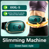 A green slimming machine belt is shown being worn around the waist of a person.