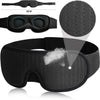 Máscara para dormir ergonómica negra en 3D, mostrada en varias vistas.