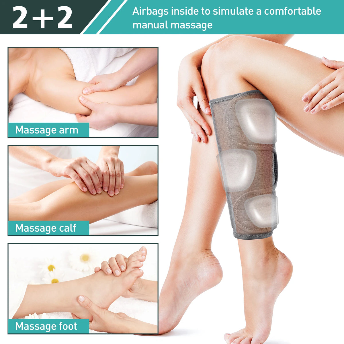 Bein-Massagergerät, das Luftdruck und Vibration auf Arm, Wade und Fuß ausübt.