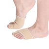 A beige orthopedic toe separator and corrector set shown on a foot.