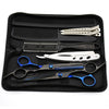 A black case containing professional stainless steel hair cutting scissors and combs.
