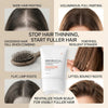 A cosmetic product bottle for scalp care serum with a built-in massaging brush, shown alongside hair treatments.