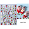 A set of embossed floral nail art stickers featuring red and black ladybugs and white flowers on a pink background.