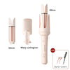 A pink professional automatic rotating ceramic hair curler with a 40mm barrel and various attachments.