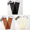 Three exfoliating African net body scrub sponges in brown, black, and cream colors displayed on white paper.