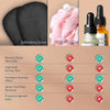 A set of exfoliating gloves, a loofah sponge, and chemical skin exfoliants are shown with benefits listed.