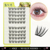 A set of Dingsen Cluster Eyelash Extensions showing various lash styles and an example of a natural eye.