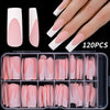 120 pieces of nude pink matte French press on nails displayed on a black background.