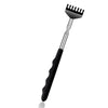 A black extendable metal back scratcher and hand massager tool.