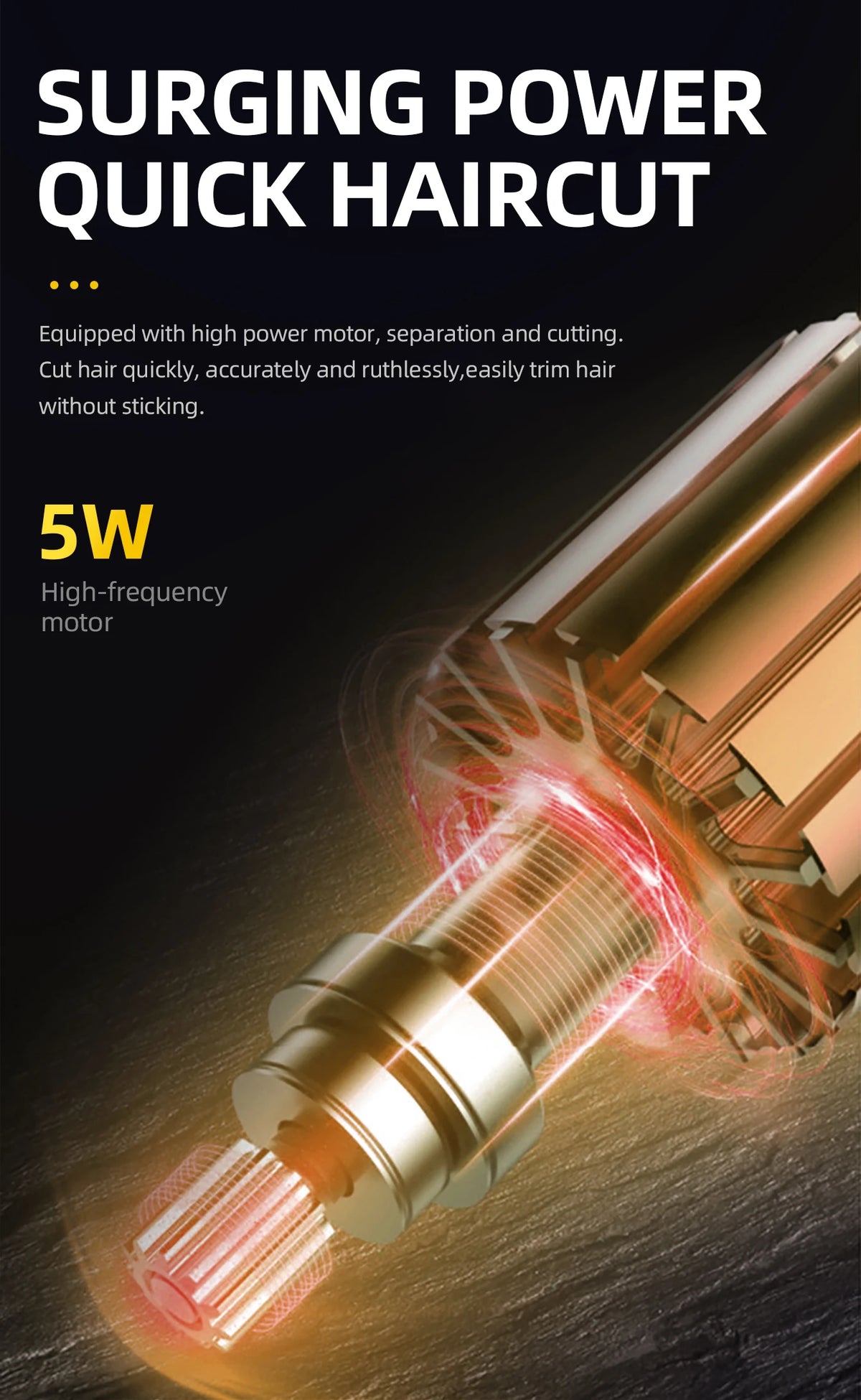 Nahaufnahme eines 5W Hochfrequenzmotors und Schneidkopfes einer schnellen elektrische Haartrimmer für schnelle Schnitte.