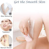 A product image showing a 2-in-1 electric shaver for facial and body hair removal with various hair removal methods crossed o