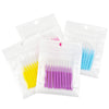 A set of precision eyebrow and lash brushes in various colors packaged in clear plastic bags.