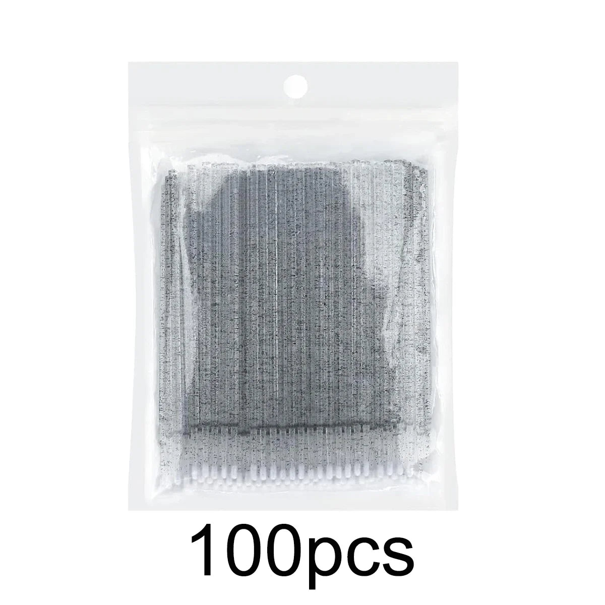 Un emballage plastique transparent contenant 100 micro-pinceaux applicateurs pour extensions et travaux de détail