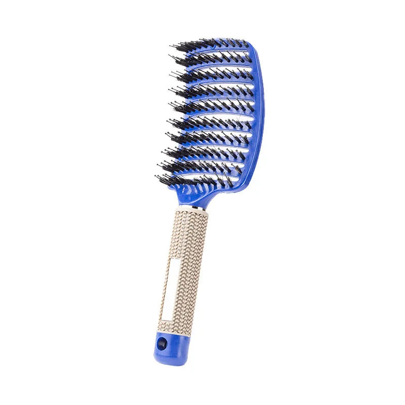 Cepillo para cuero cabelludo de jabalí azul con mango metálico
