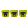Three replacement shaver blades in yellow-green plastic packaging for electric trimmers