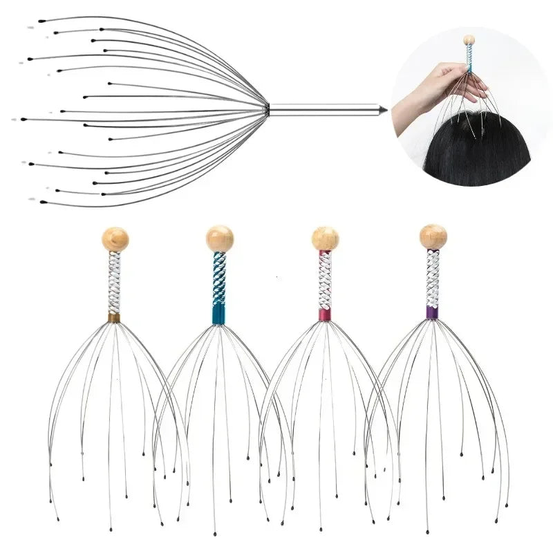 Stainless steel scalp massager tool with multiple fine wires for deep relaxation