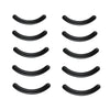 A set of five black professional eyelash curlers shown in various angles.