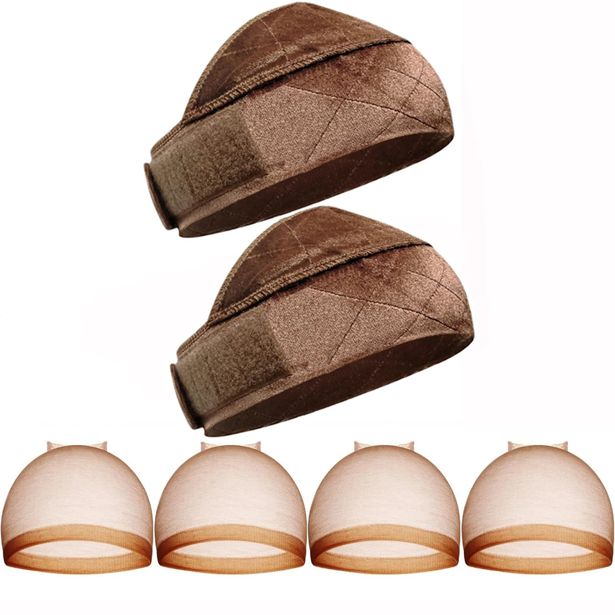 Deux bandes de maintien en velours pour faux fronts, vues de dessus et de dessous.