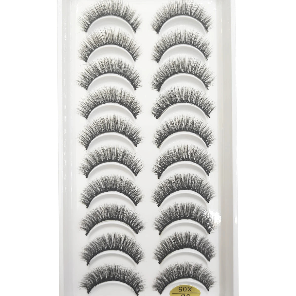 A display of natural 3D mink false eyelashes in various styles and lengths.