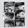 A collage showing various angles of a haircut or grooming style on a male head.