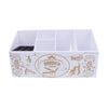 White plastic hairdressing scissors stand case with compartments for tools