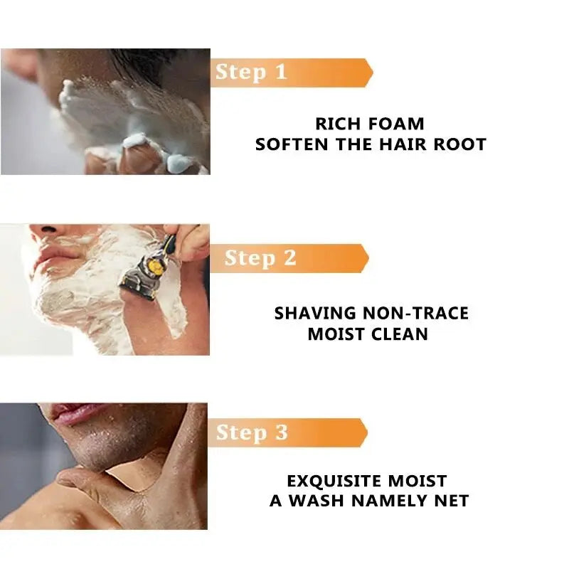 Three steps showing how to use a reusable stainless steel shaver for hair grooming.