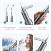 Instructions for using an ultrasonic electric dental cleaner, showing steps from choosing the head to cleaning and removing i