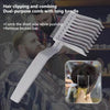 A white dual-purpose comb with a long handle being used by a man to comb hair.