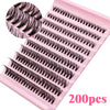 A pink plastic tray containing 200 pairs of black cluster lashes for DIY volume extensions.