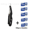 A set of 50 stainless steel razor blades for a professional straight edge barber razor.