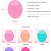 Various colors of silicone oval facial brushes including pink, sky blue, purple, and rose red.