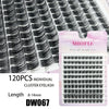 A close-up of a package containing 120 individual cluster eyelashes for false eyelash extensions.
