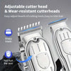 Close-up of adjustable and wear-resistant cutter heads for a professional cordless hair clipper set.