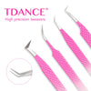 Un ensemble de pinces TDANCE rose et argent pour extensions de cils.