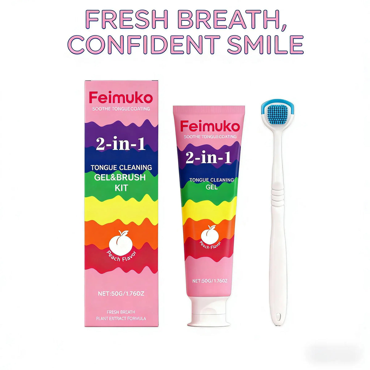 Feimuko 2-in-1 tongue cleaning gel and brush kit for fresh breath
