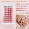 A package of 288 press-on acrylic false toenails in pink shades, showing various nail shapes and sizes.