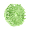 Un cepillo exfoliante corporal de silicona verde brillante con numerosas cerdas en patrón radial.