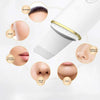 A white ion technology deep pore cleansing device shown with various facial areas highlighted for use.