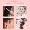 A set of four hair styling tools including a pink boar bristle brush and a metal tail comb shown in various usage contexts.