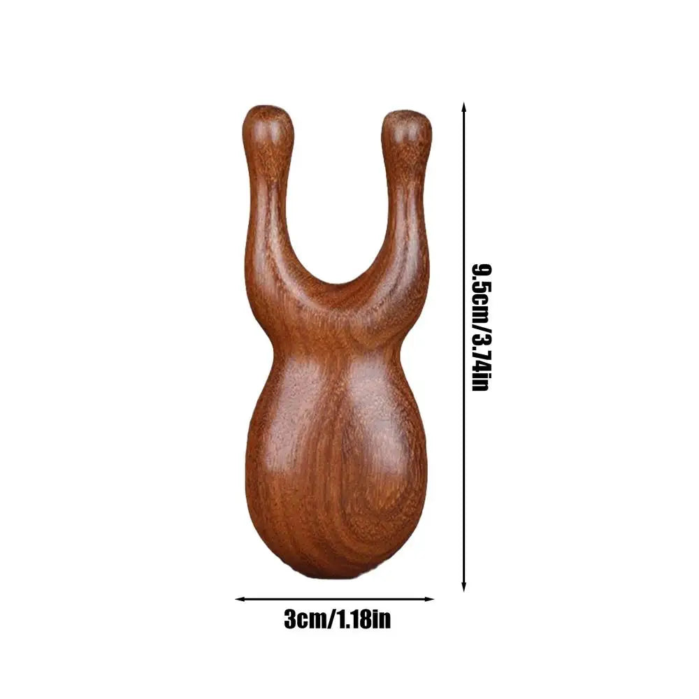 A wooden sandalwood massager comb set with a U-shaped design shown in profile.