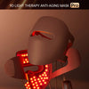 A black facial mask with red LED lights is shown, specialized for anti-aging therapy.