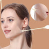 A woman is shown applying an invisible facial lifting tape for contouring to her face.