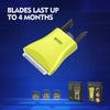 A yellow multi-head body and beard trimmer shaver is shown with several interchangeable heads below it.