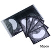 A pack of 50 under-eye lash application patches in a clear plastic sleeve.
